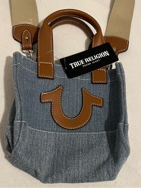 True Religion Denim Mini Tote with Tan Leather Accents